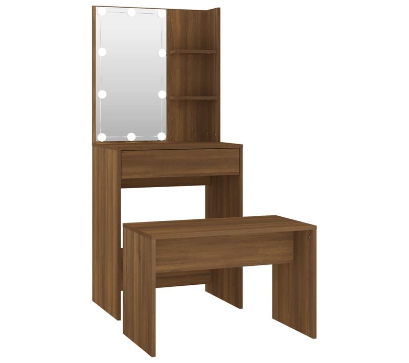 Ensemble De Coiffeuse Avec LED 60 X 40 X 140 Cm Chêne Marron Bois D'ingénierie 02_000