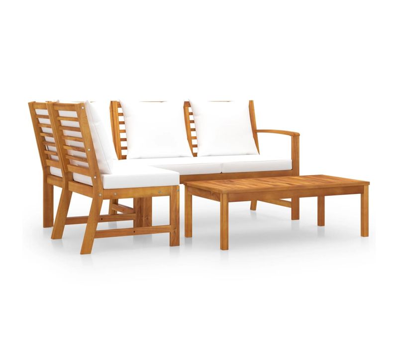 Salon De Jardin Meuble D'extérieur Ensemble De Mobilier 4 Pièces Avec Coussin Crème B