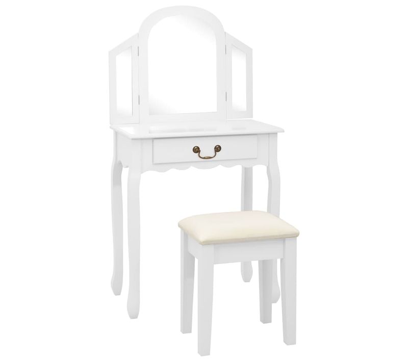 Coiffeuse Et Tabouret De Luxe 65 X 36 X 128 Cm Bois De Mdf Blanc 02_0006268
