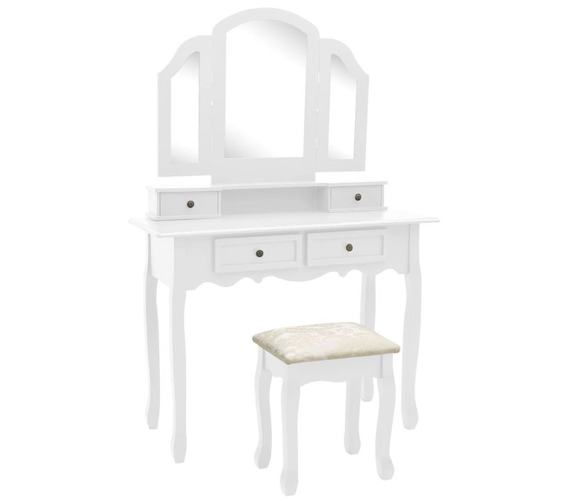 Ensemble De Coiffeuse Et Tabouret 100 X 40 X 146 Cm Blanc 02_0006269