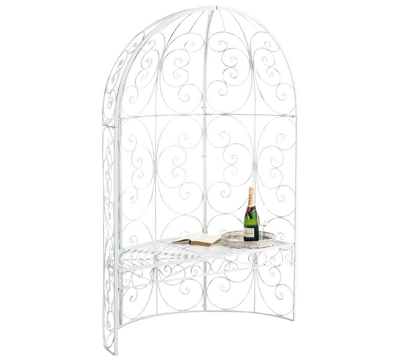 Banc De Jardin Avec Arche à Rosiers En Métal Blanc Vieilli Style Vintage Mdj10183