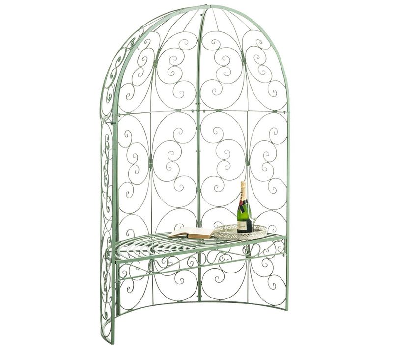 Banc De Jardin Avec Arche à Rosiers En Métal Vert Vieilli Style Vintage Mdj10185