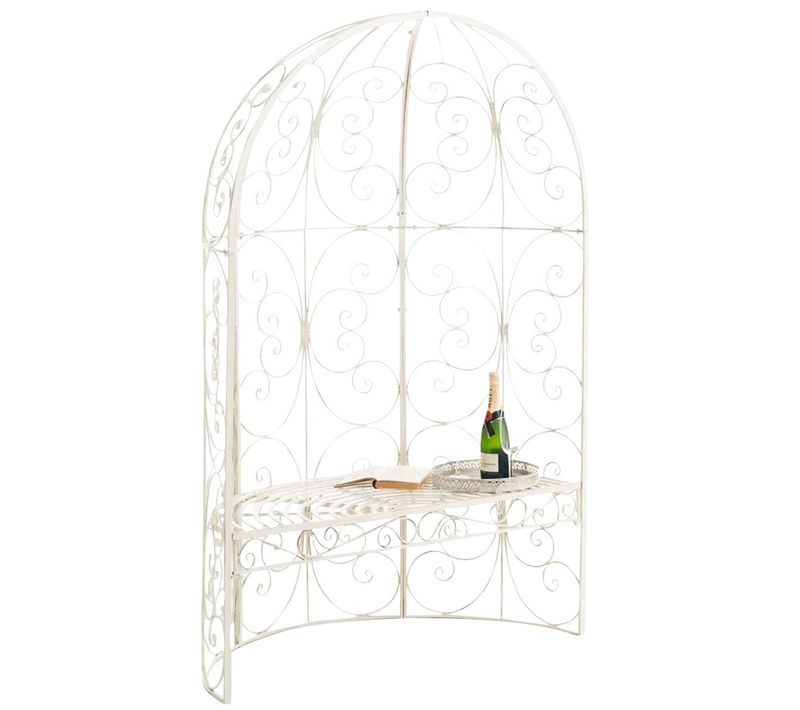 Banc De Jardin Avec Arche à Rosiers En Métal Crème Vieilli Style Vintage Mdj10186