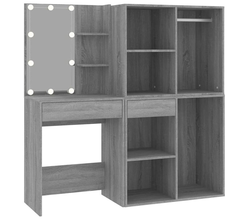 Coiffeuse à LED Design Avec Armoires 60 X 40 X 140 Cm Gris Bois D'ingénierie 02_00063