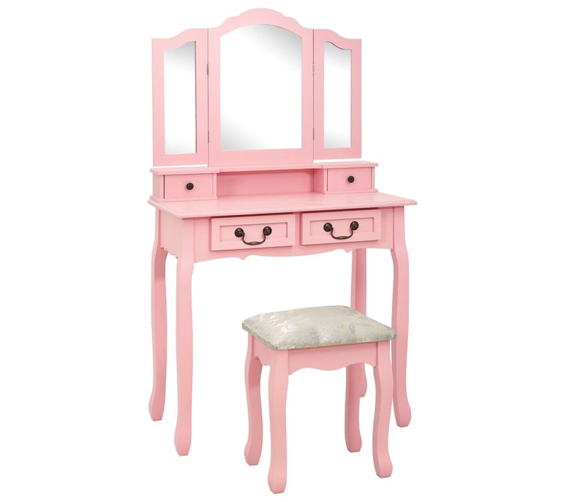 Ensemble De Coiffeuse Avec Tabouret 80 X 69 X 141 Cm Rose 02_0006325