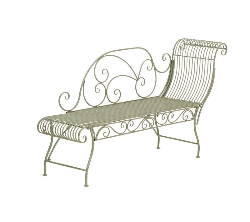 Banc De Jardin Banquette Design En Fer Forgé Vert Vieilli Dossier Côté Droit 156x46 Cm Mdj10191