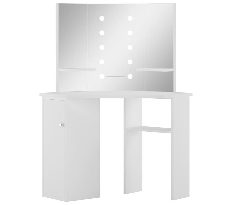 Coiffeuse D'angle Table De Maquillage Lumière LED 111 X 54 X 141,5 Cm Blanc Clair 02_
