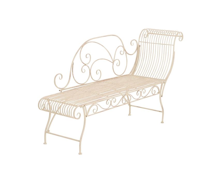 Banc De Jardin Banquette Design En Fer Forgé Crème Vieilli Dossier Côté Droit 156x46 Cm Mdj10192