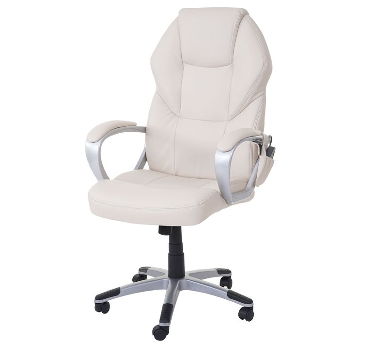 Fauteuil De Bureau Sur Roulettes Avec Fonction Massage Chauffage Pivotante En Synthétique Crème 04