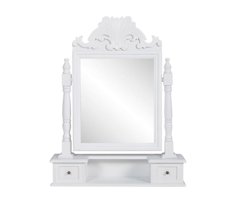 Coiffeuse Avec Miroir Pivotant 60 X 12,5 X 74 Cm Rectangulaire Mdf Blanc 02_0006408