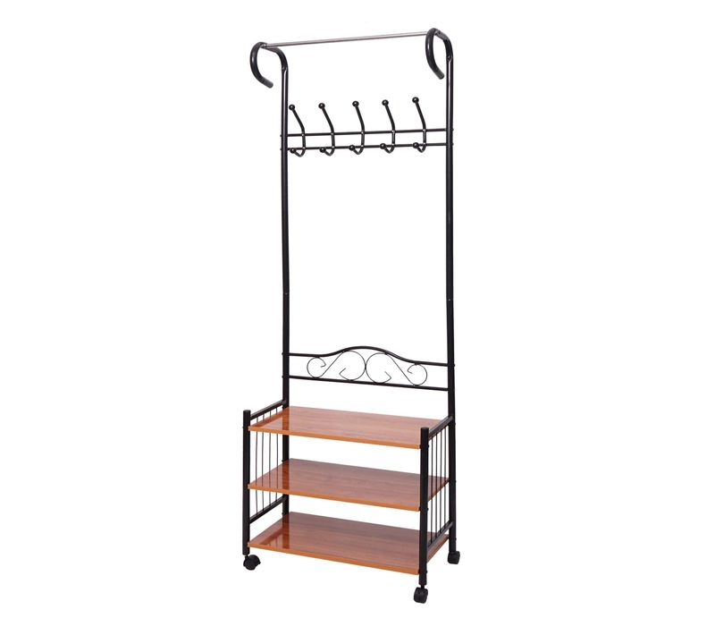 Porte-manteau En Métal Penderie Meuble D'entrée Range Chaussures Avec 4 Crochets 186x65x34cm En Md