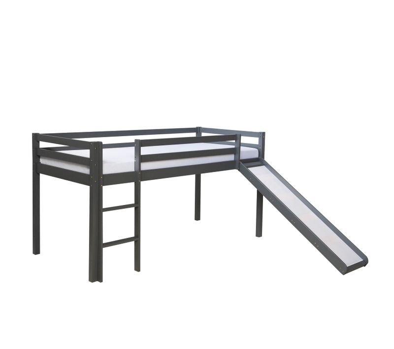 Lit Mezzanine Pour Enfant 90x200cm Avec échelle Toboggan En Bois Gris Lit06172