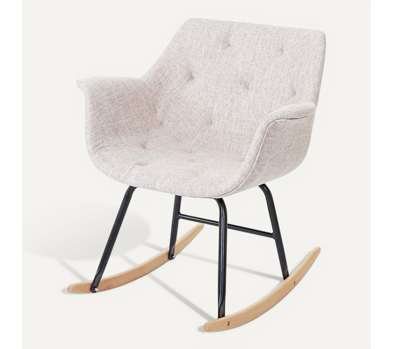 Fauteuil à Bascule Rocking Chair Relax Avec Accoudoirs En Tissu Crème/gris Fab04016