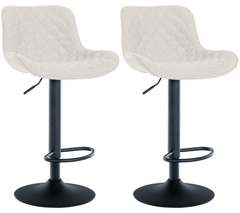 Lot De 2 Tabourets De Bar Réglable Et Pivotant Assise En Tissu Crème Pieds Métal Noir Tdb10612