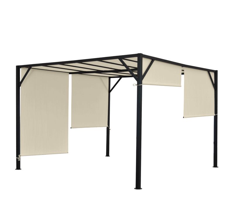 Pergola Arche Pavillon De Jardin Terrasse Auvent Structure Acier Stable 6cm + Toit Ouvrant Crème 4