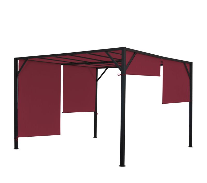 Pergola Pavillon De Jardin Toit Terrasse Structure Acier Stable 6cm + Toit Coulissant Rouge Bordea