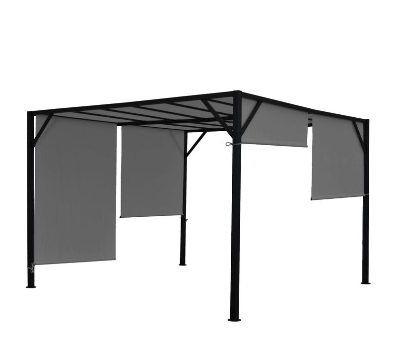 Pergola Arche Pavillon De Jardin Terrasse Auvent Structure Acier Stable 6cm + Toit Ouvrant Gris 4x