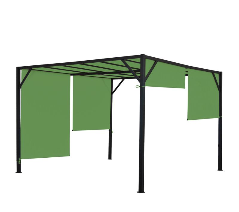 Pergola Pavillon De Jardin Toit Terrasse Structure Acier Stable 6cm + Toit Coulissant Vert 3x3m 04