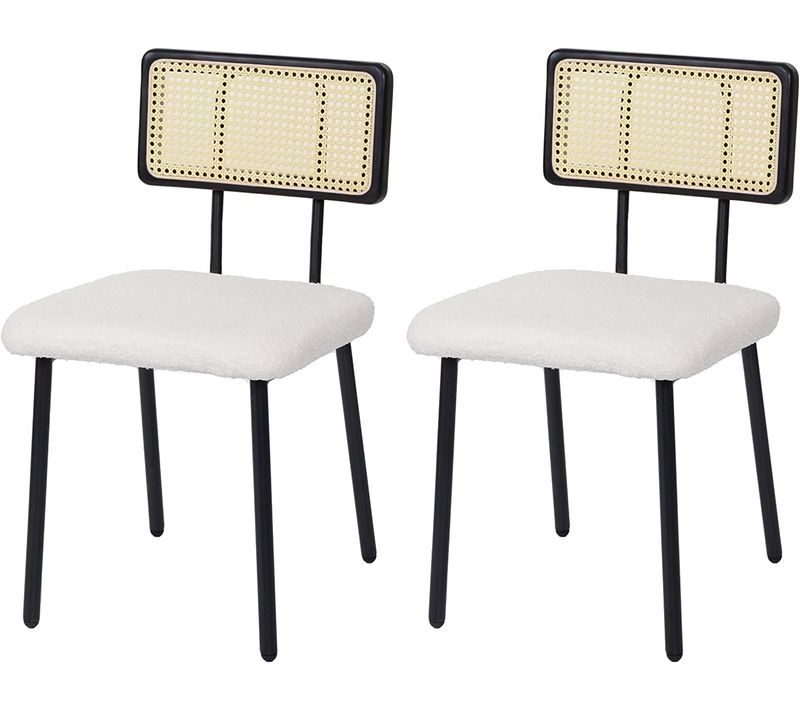 Ensemble De 2 Chaises De Salle à Manger Cuisine En Métal Poly-rotin Bois Et Tissu/textile Blanc Bo