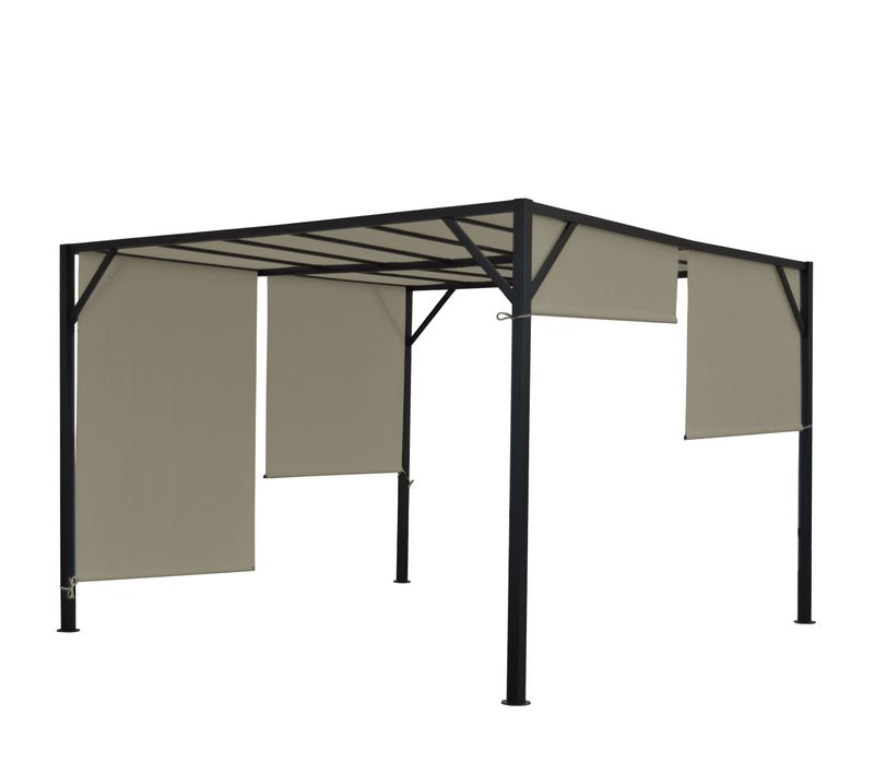 Pergola Pavillon De Jardin Toit Terrasse Structure Acier Stable 6cm + Toit Coulissant Taupe 3x4m 0