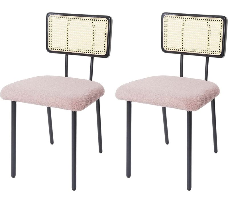 Ensemble De 2 Chaises De Salle à Manger Cuisine En Métal Poly-rotin Bois Et Tissu/textile Rose