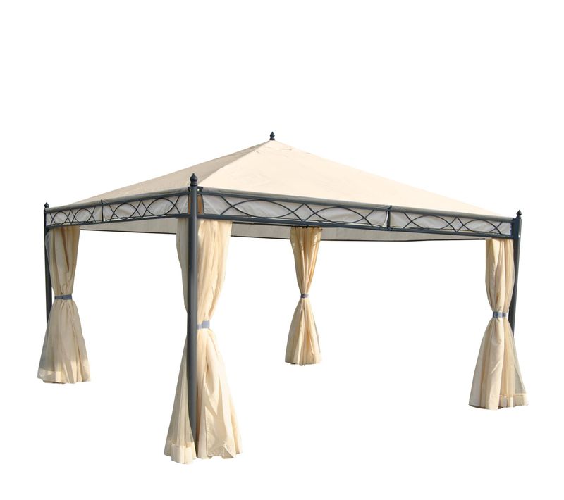 Pergola Pavillon De Jardin Cadre Stable 7cm Avec Paroi Latérale + Moustiquaire Crème 4x4m 04_00040