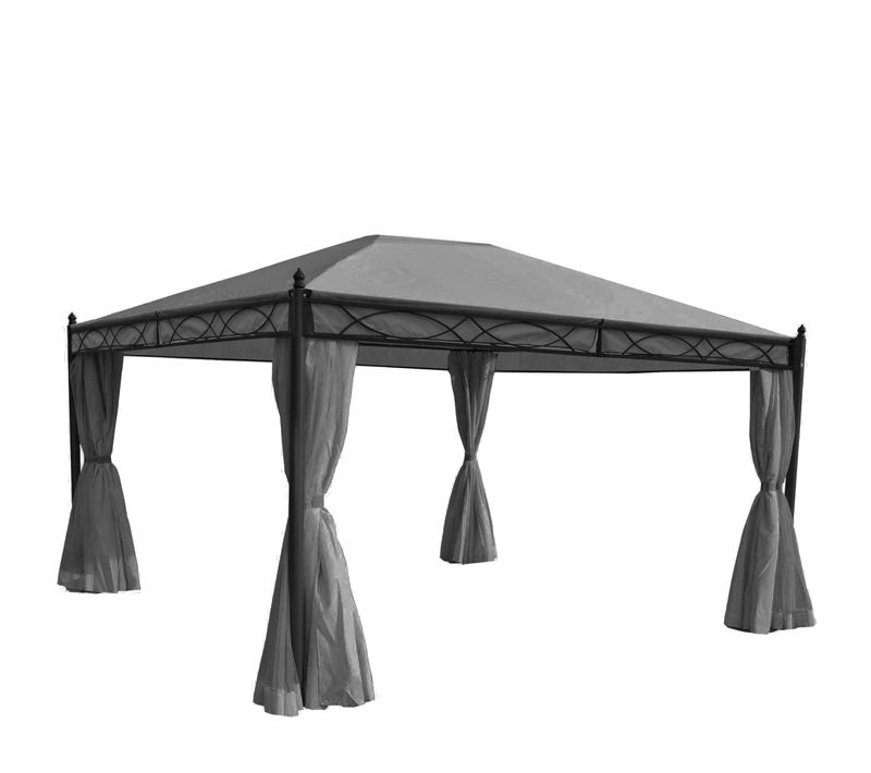 Pergola Pavillon Gazebo De Jardin Cadre Stable De 7cm Avec Paroi Latérale + Moustiquaire Gris 4x3m