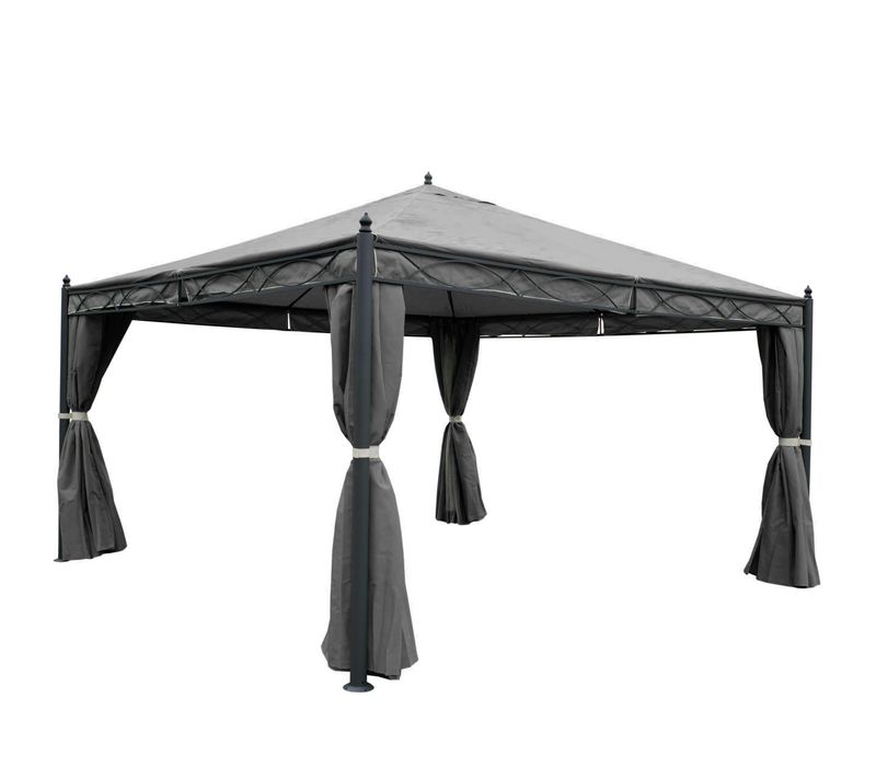 Pergola Pavillon Gazebo De Jardin Cadre Stable De 7cm Avec Paroi Latérale + Moustiquaire Gris 4x4m