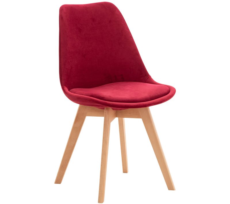 Chaise De Salle à Manger Design Scandinave En Tissu Velours Rouge Pieds Bois Clair Fal101544
