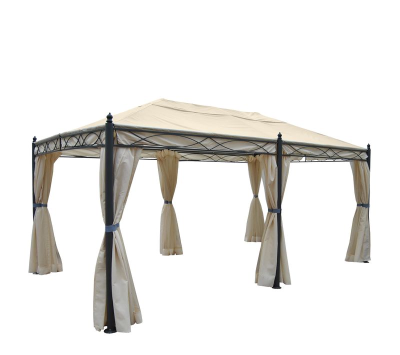 Pergola Pavillon Structure Stable 7cm 5x3m Crème Avec Paroi Latérale + Moustiquaire 04_0004082