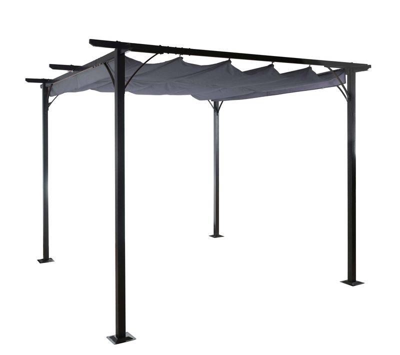 Pergola Gazebo De Jardin Cadre Stable 6cm + Toit Ouvrant 3,5x3,5m Gris 04_0004113