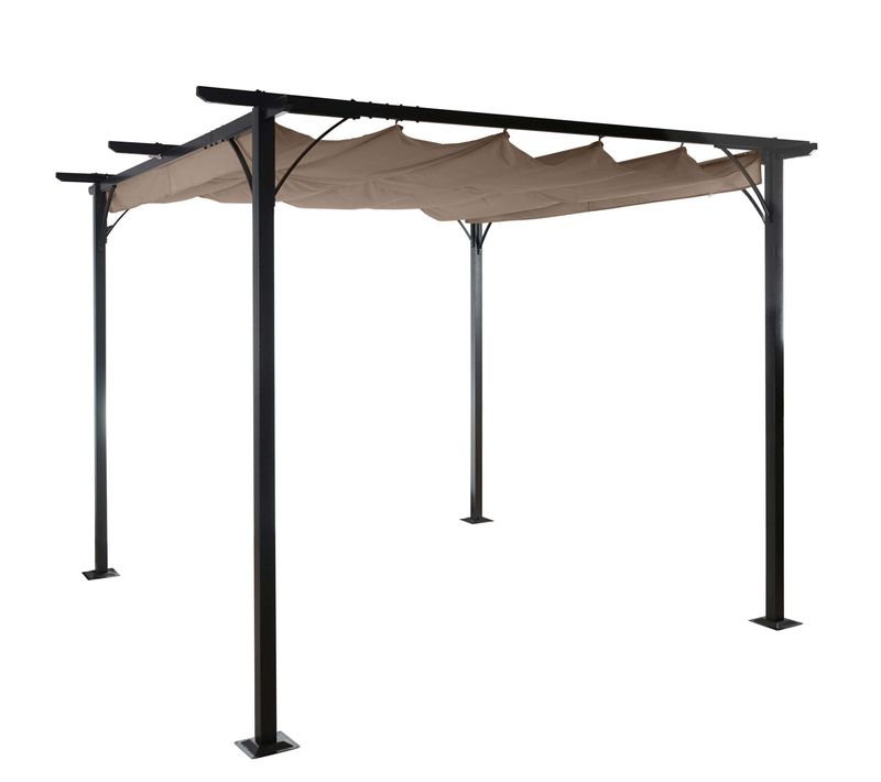 Pergola Avec Toit Coulissant Pavillon De Jardin Structure Stable 6cm + Toit Coulissant 3x3m Marron