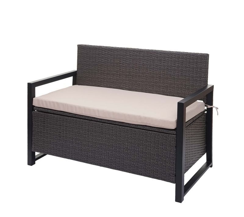 Banc De Jardin 2 Places En Polyrotin Gris Coffre De Rangement Coussin D'assise Beige 04_0004170