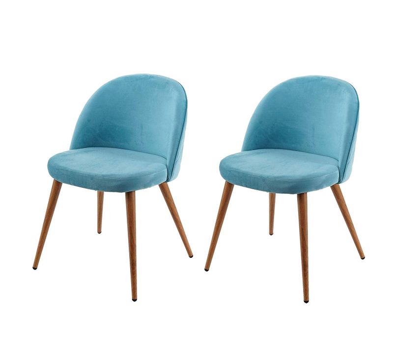 Lot De 2 Chaises De Salle à Manger Tissu Velours Bleu En Bois Style Rétro Cds04419