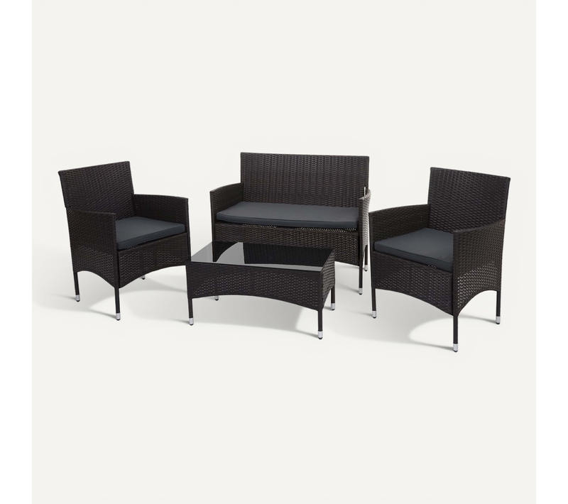 Salon De Jardin En Polyrotin Pour Jardin Balcon Terrasse Canapé Banc Table Fauteuils Marron