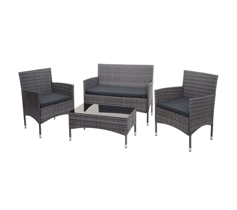 Salon De Jardin Balcon Jardin En Polyrotin Gris Canapé Fauteuils Table Coussin Gris Foncé 04_00042