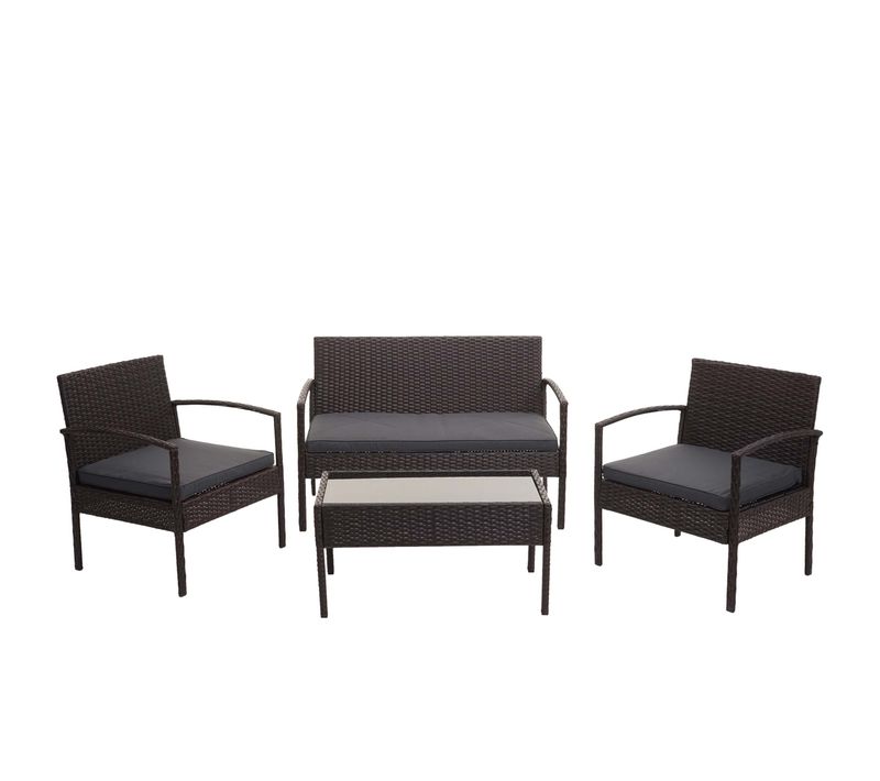 Ensemble Pour Extérieur Balcon/jardin/salon En Polyrotin Marron Coussins Gris Foncé 04_0004200