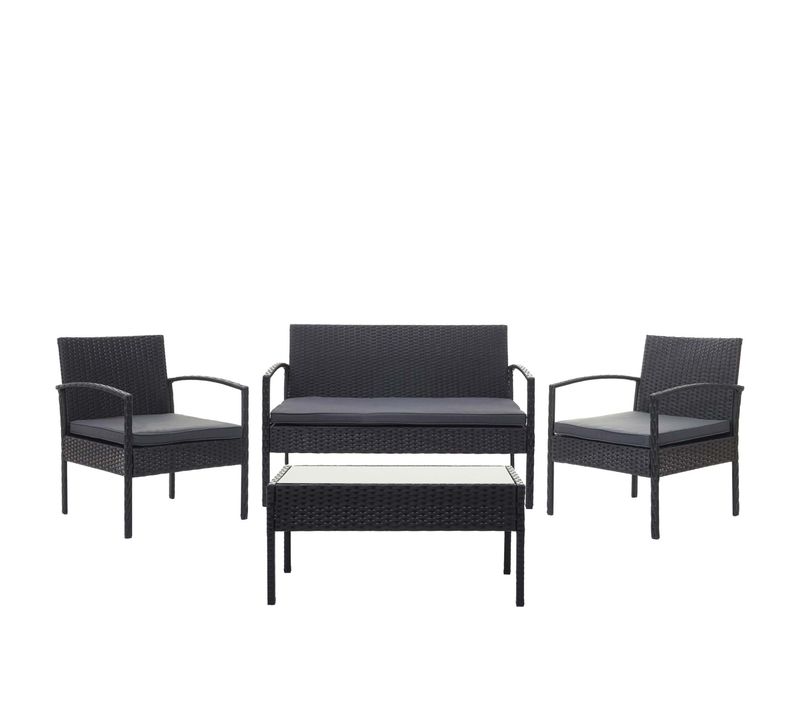 Salon De Jardin En Polyrotin Noir Pour Balcon Jardin Terrasse Jardin Coussins Gris Foncé 04_000421