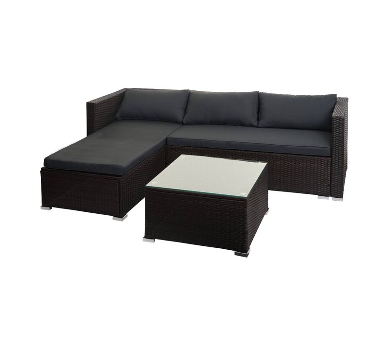 Salon De Jardin En Poly-rotin Marron Ensemble Lounge Balcon Terrasse Canapé Avec Table