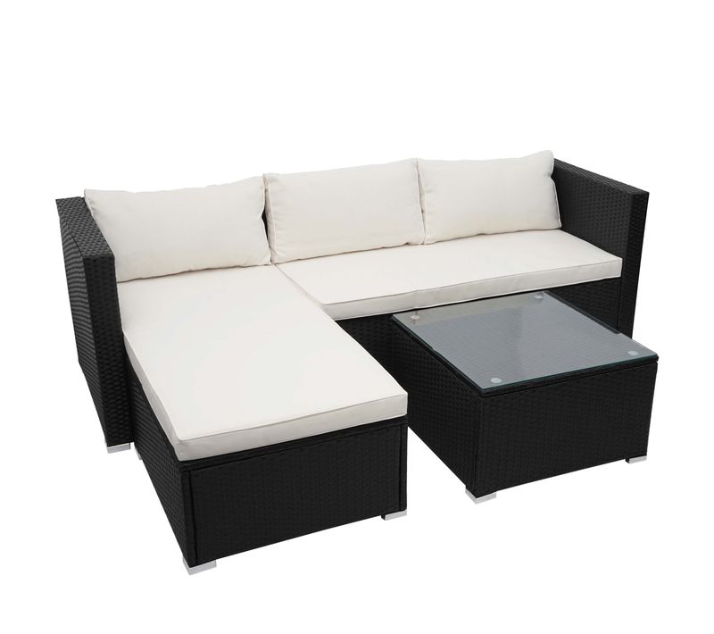 Salon De Jardin Pour Balcon Terrasse Jardin En Polyrotin Noir Coussin Crème 04_0004216