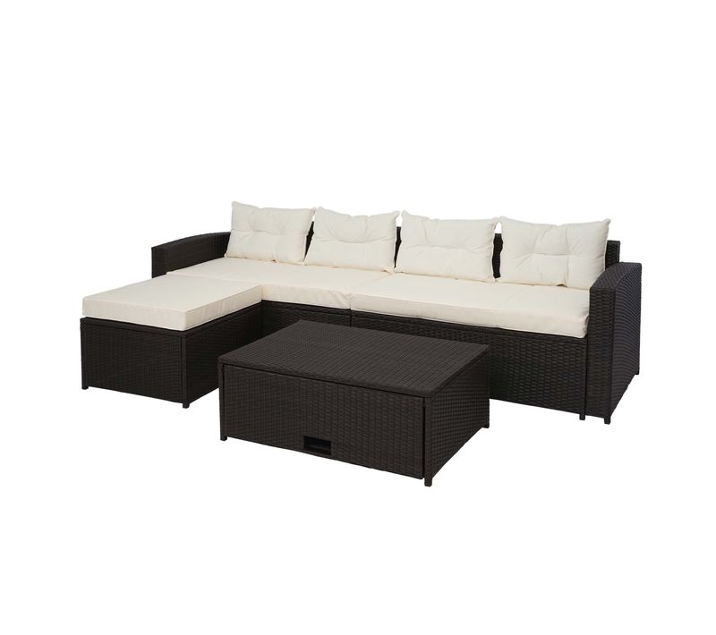 Salon De Jardin En Poly-rotin Marron Ensemble Lounge Balcon Terrasse Canapé Avec Rangement