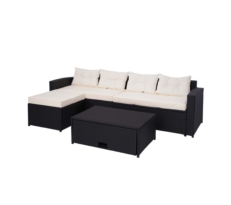 Salon De Jardin En Poly-rotin Noir Ensemble Lounge Balcon Terrasse Canapé Avec Rangement