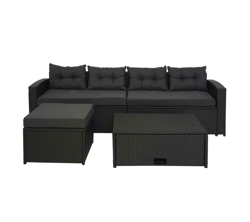 Salon De Jardin En Poly-rotin Noir Ensemble Lounge Balcon Terrasse Canapé Avec Rangement