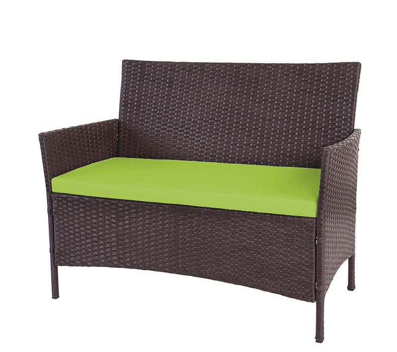 Banc De Jardin Banquette En Polyrotin Marron Chiné Avec Coussin Vert Mdj04137
