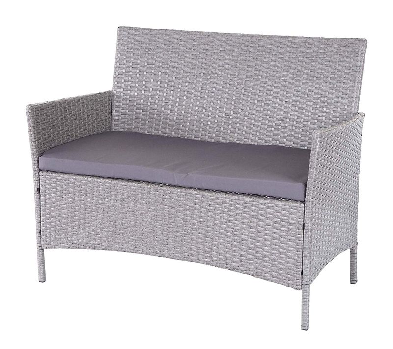 Banc De Jardin Banquette En Polyrotin Gris Avec Coussin Gris Mdj04138