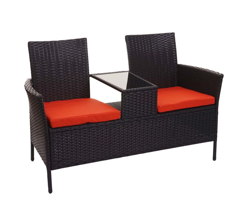 Banc En Polyrotin Avec Table Fauteuils Chaises De Jardin 132 Cm Noir Coussin Terracota 04_0001139