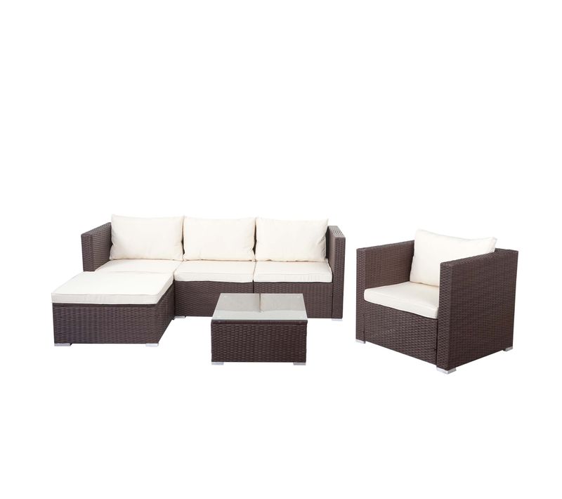 Ensemble Salon De Jardin Canapé-salon Table Polyrotin Marron Et Coussin Crème 04_0004227