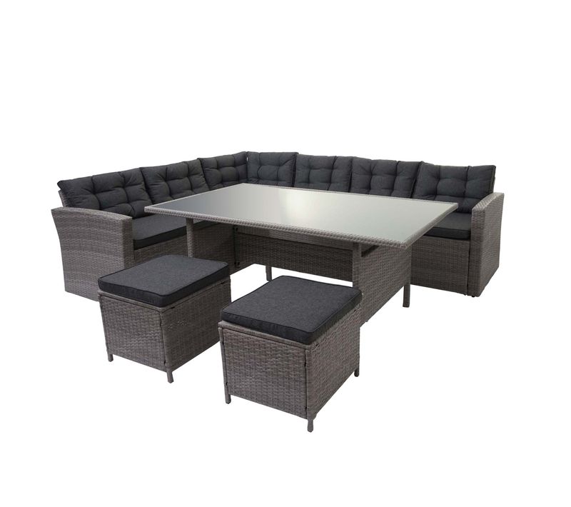 Ensemble Complet De Salon De Jardin Terrasse Balcon Véranda En Polyrotin Gris Coussin Gris Foncé A