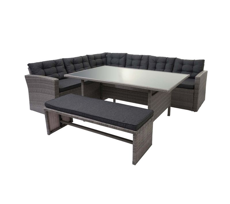 Ensemble Complet De Salon De Jardin Terrasse Balcon Véranda En Polyrotin Gris Coussin Gris Foncé A