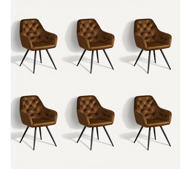 Lot De 6 Chaises De Salle à Manger Salon Avec Revêtement En Velours Confortable En Marron Cds06305